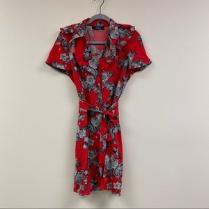 Eli Tahari Nordstrom Red Grey Floral Dress size 4
